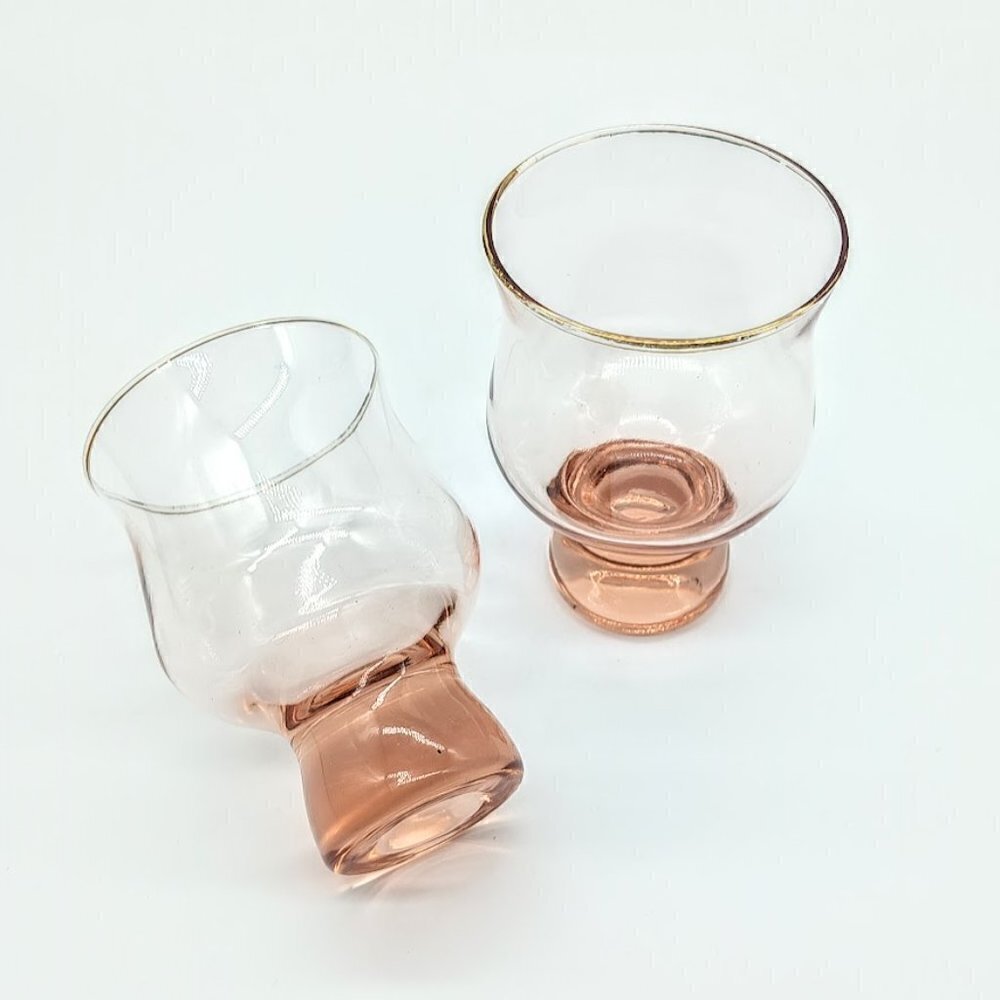 Rose Pink Gold Rim Cordial Cocktail Glasses (2)